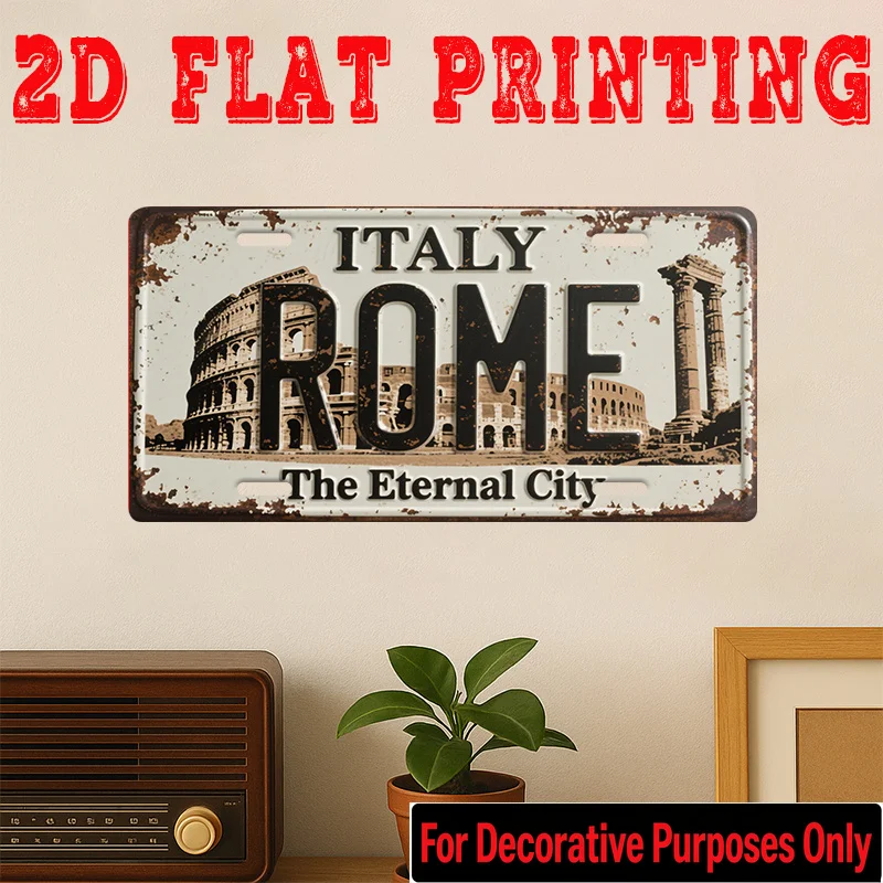2D Flat Vintage Rome Colosseum Aluminum Sign 11.8x5.9 Inch Eternal City Wall Decor Gift for Family Friends