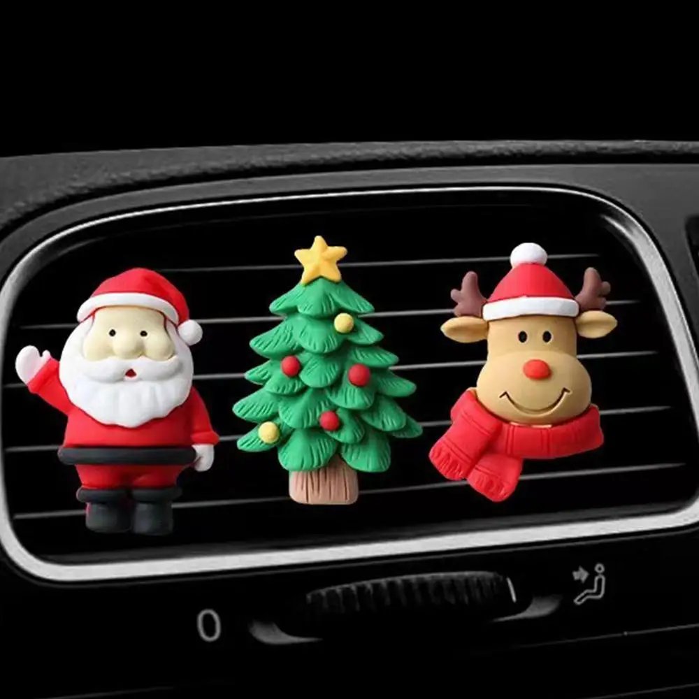 Creative 3D Christmas Car Air Outlet Fragrant Clips Santa Claus Elk Bell Resin Aromatherapy Clip Auto Interior Decoration