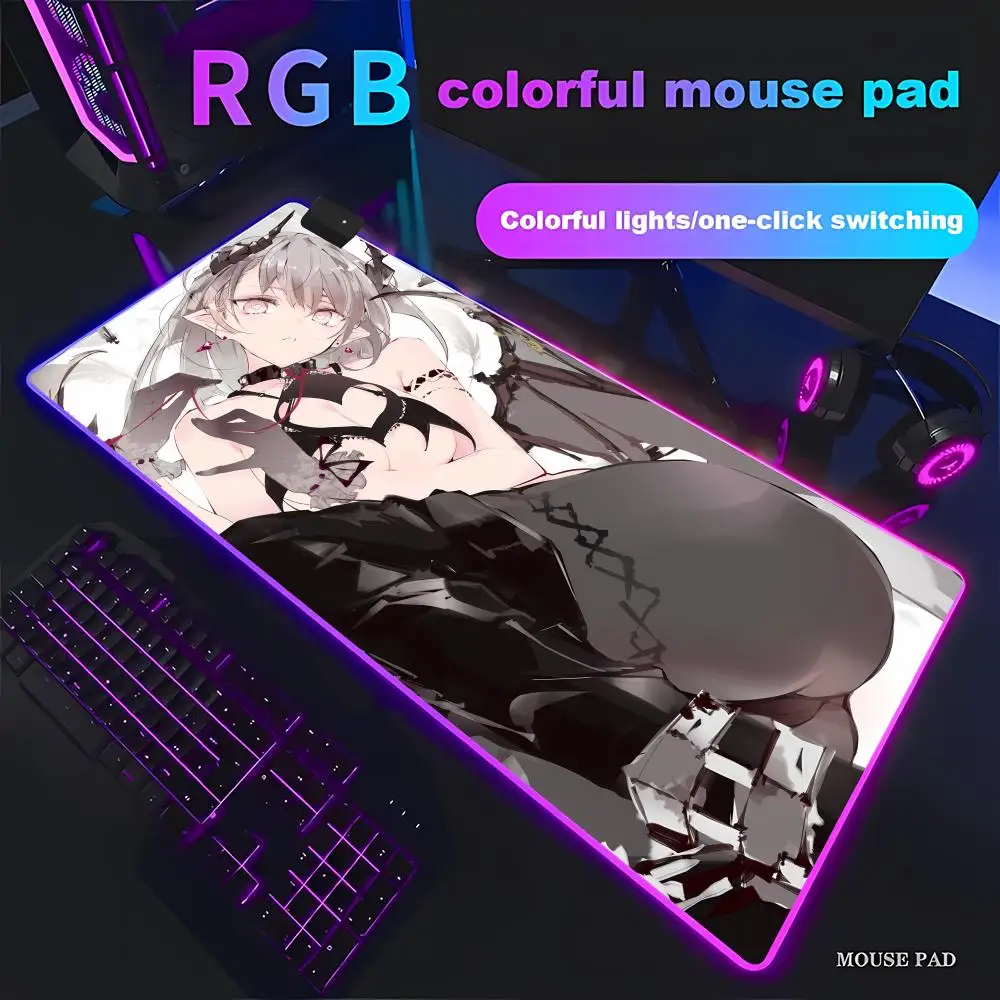 

Succubus Mouse Pad Animation Games Beautiful RGB Gaming Mouse Pad HD Gamer Large LED Light PC Computer pad Non-slip Decor