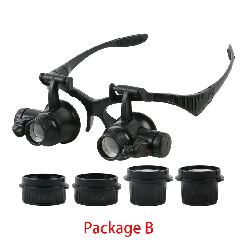 Headband Magnifying Glasses 2.5X 4X 6X 8X 10X 15X 20X 25X Optical Lens Glass Loupe With 2 LED For Watchmaker Jewelry Repair