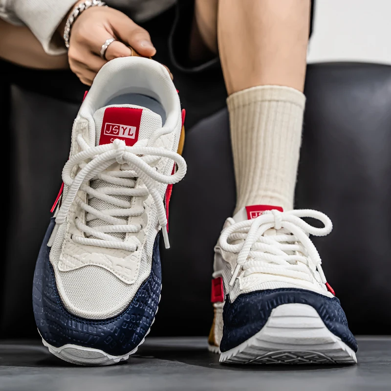 

Новая креативная модная мужская обувь для бега на толстой подошве с цветными блоками, износостойкая удобная противоскользящая спортивная обувь, увеличивающая рост