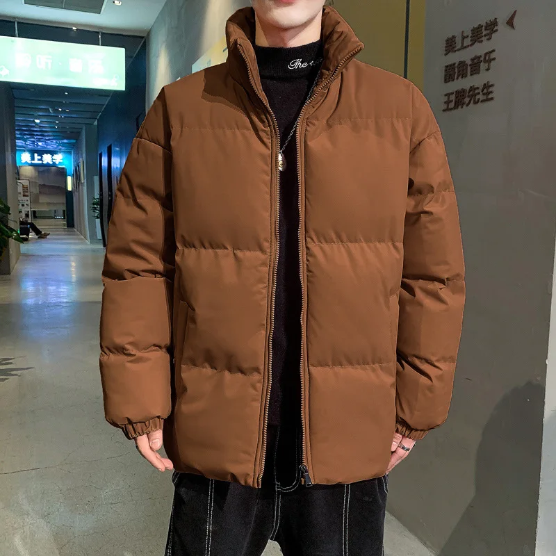 Winter Men's Thickened Warm Padded Jacket Solid Color 8XL Plus Size Casual Loose Handsome Versatile Stand Collar Wadded Jacket