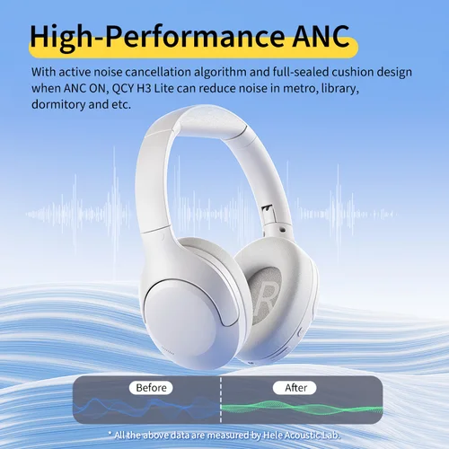Imagen 2 del producto QCY-auriculares inalámbricos H3 Lite ANC, cascos por encima de la oreja con Bluetooth 5,3, cancelación activa de ruido, controlador de 40mm, sonido HiFi