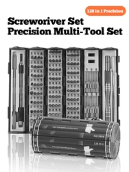 128 in 1 Precision Screwdriver Set Creative Cylinder Roll-up Case Organizer Magnetic HRC 56 Hardness Bits Space Saving Roll Box