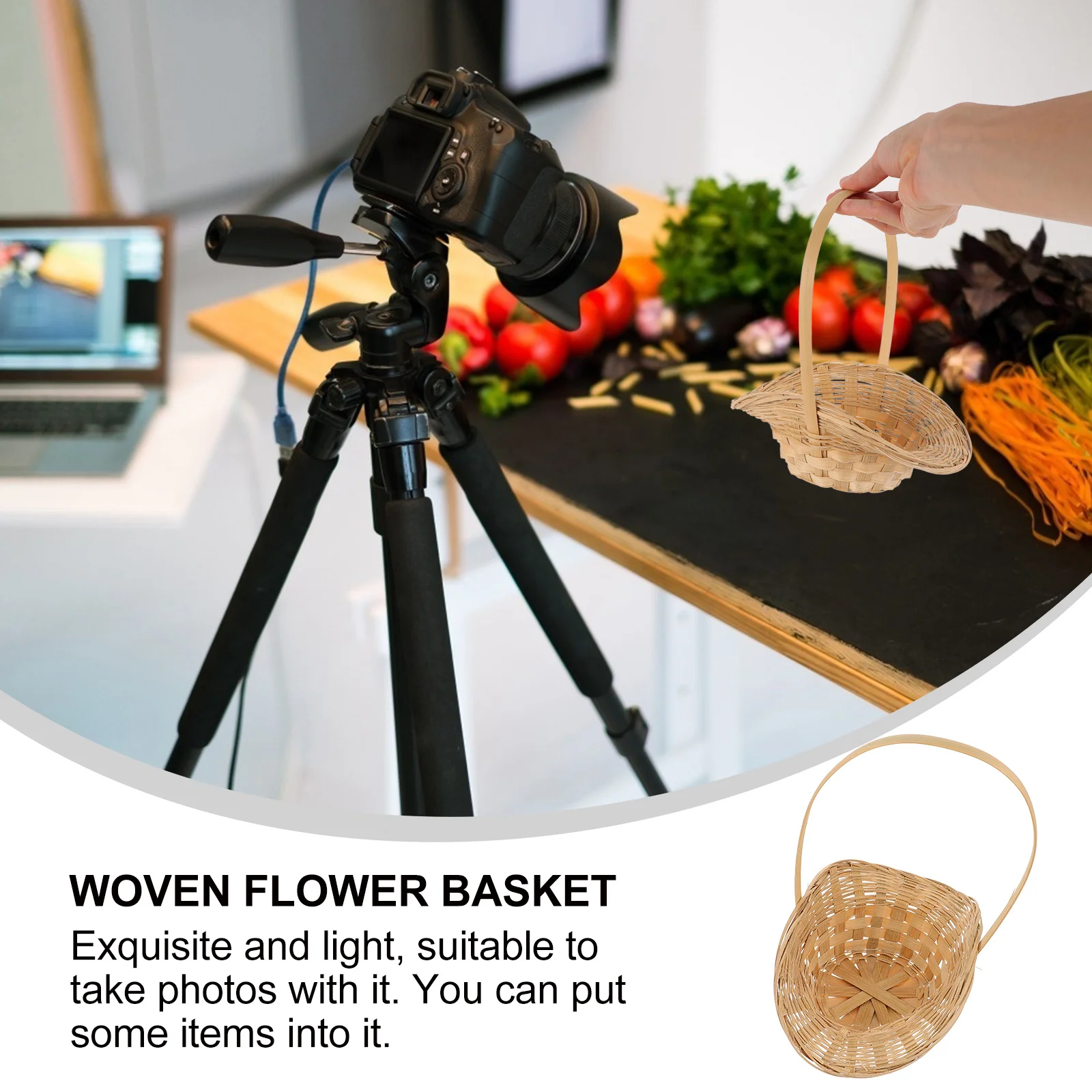 

2Pcs Bamboo Handheld Woven Basket Multifunctional Snack Bread Fruit Storage Holder Decorative Container for Home Party