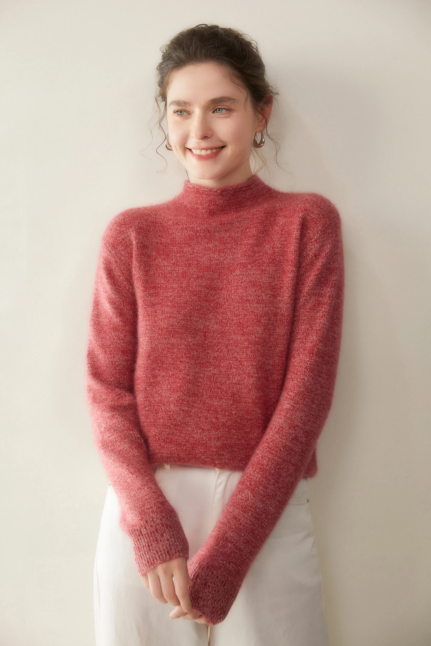 Autumn Winter High-end 100% Pure Cashmere Pulllover Swearter Women Light Luxury Mock Neck Thick Soild Versatile Knit Inner Tops