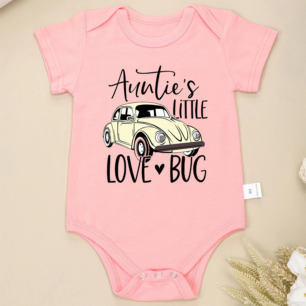 2024 Cute Baby Girl Clothes “Auntie's Little Love Bug” Print Cotton Newborn Boy Bodysuits Short Sleeve Summer Cozy Versatile