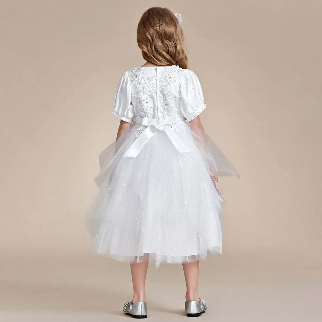 YZYManual-Lovely Lace Bubble Sleeve Princess Dress, Flower Girl Dress, 2-15T