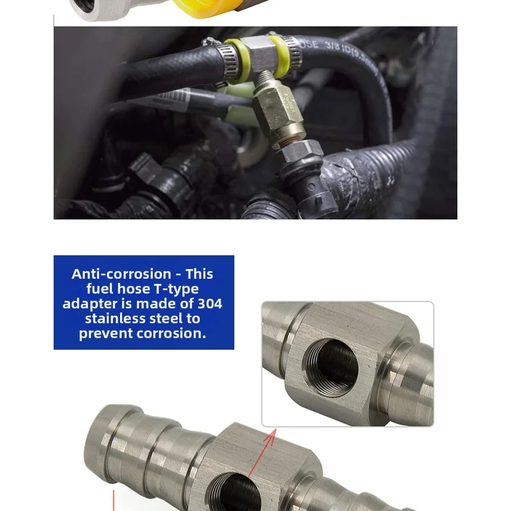 3/8 and 1/2 Inch Fuel Pressure Sensor Barb Adapter Stainless Steel NPT Fitting for Automotive Fuel Line with Leak Resistant Seal