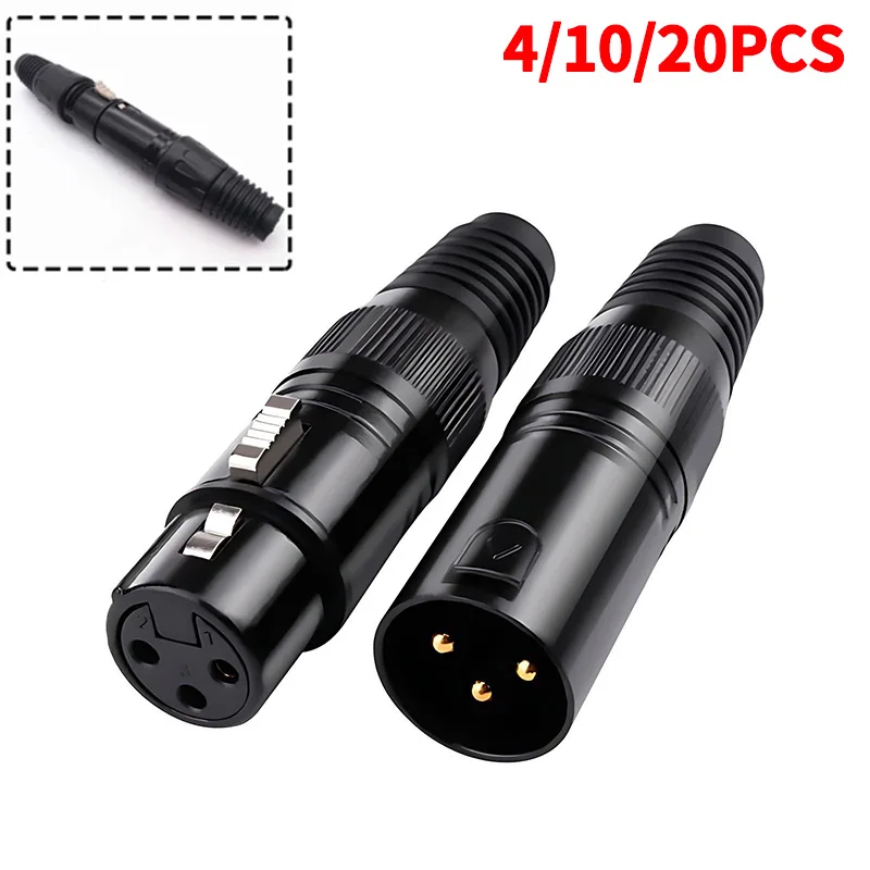 4/10/20PCS Gold-Plated 3-Pin XLR Male to Female Adapter, Balanced Audio Mic Connector for Microphone, Mixer, Speaker, Studio