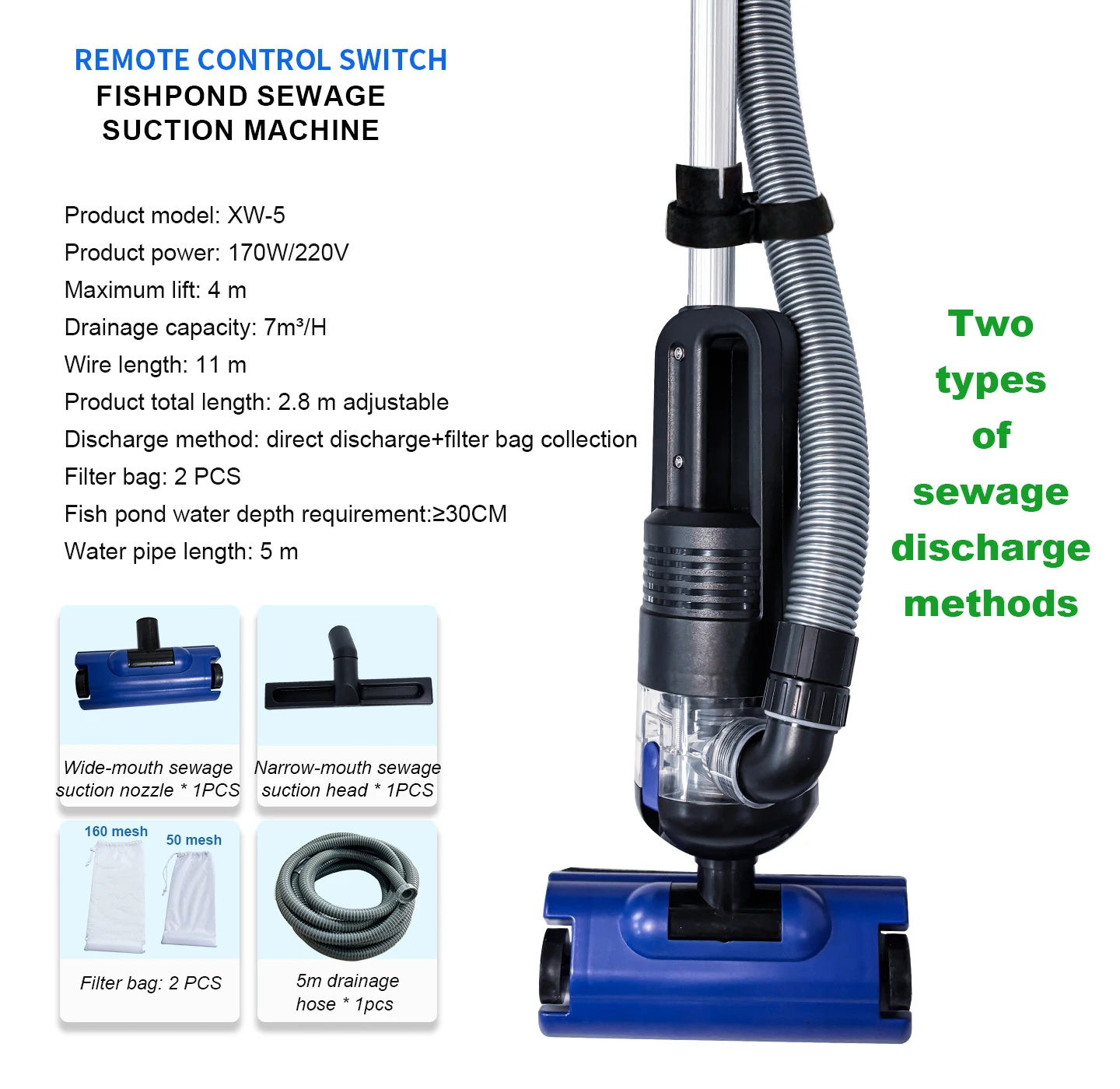Moderno 2,8 m di grandi dimensioni per stagno di pesci, aspirazione delle acque reflue, potenza 170 W, tensione 220 V per uso esterno
