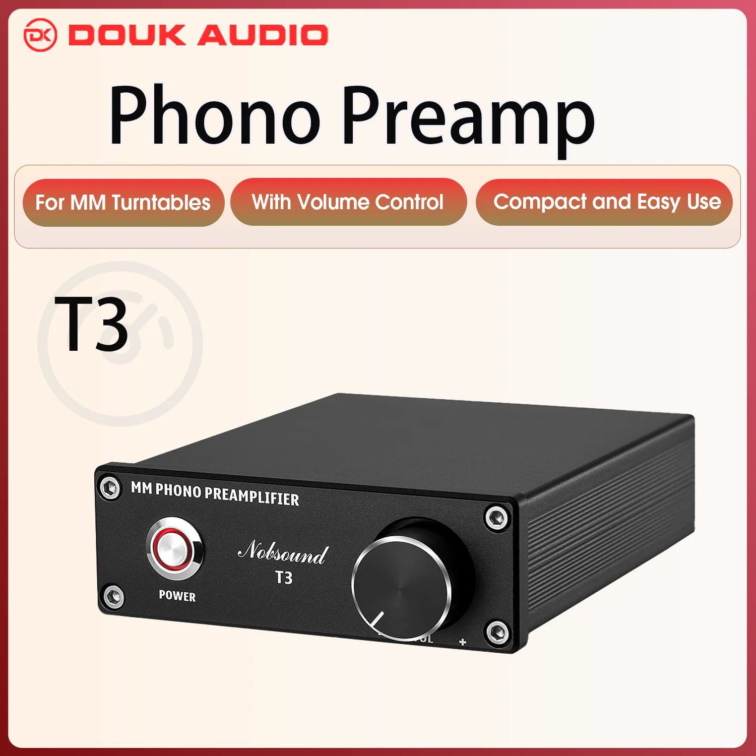 Douk Audio T3 HiFi MM RIAA Phonograph Preamplifier RIAA Home Record Player Phono Stage Preamp Turntable Amplifier Volume Control