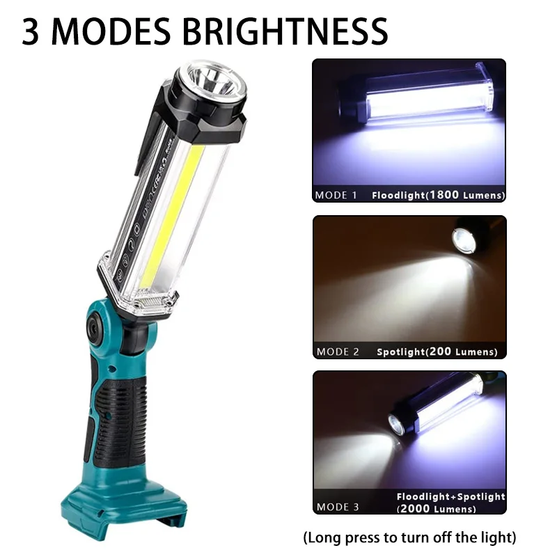 Imagem -02 - Luz de Trabalho Led para Makita Lanterna ao ar Livre Holofote Portátil Spotlight Ferramenta Lâmpada 18v Li-ion Bateria 2000lm Bl1830 Bl1850