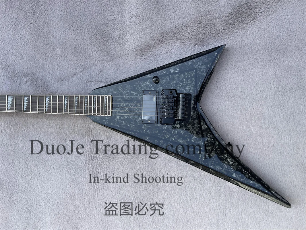 Gray Pearl Electric Guitar Black Body Tremolo Bridge Rosewood Fingerboard Shark Fin inlaid Closed Pickup Black Tuners