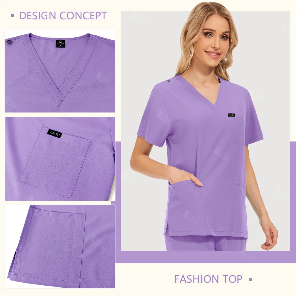 NEW Surgical Nurse Uniforms Medical Scrubs Set Beauty Salon Lab Workwear Clinical Scrub Top+ Pants Doctor Nursing Suit Woman Men