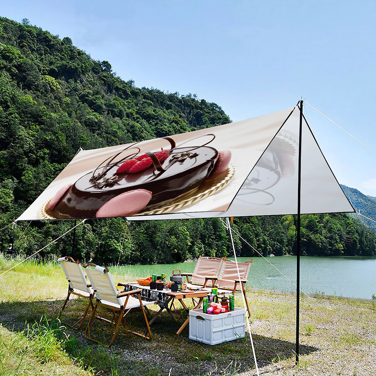 UV Resistant Waterproof Sun Shade Canopy,Delicious Cake Printing Foldable Portable Tent For Seaside Party,Picnic,Music Festival