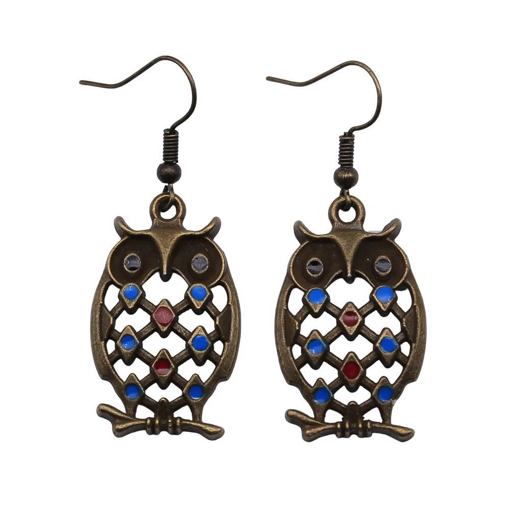 Fashion Vintage Simple Design Antique Bronze Color Owl Pendant Earrings Women Vintage Drop Earrings