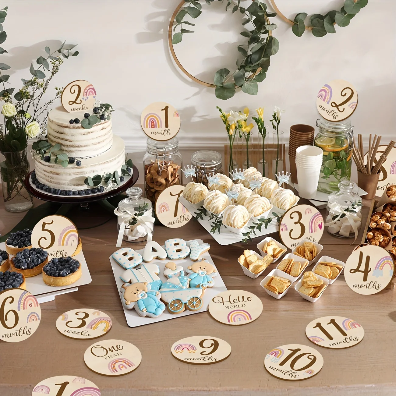 16 قطعة من بطاقات الميل الشهرية بطاقة تسجيل مثالية لحديثي الولادة مع دعائم تصوير بنمط قوس قزح لطيفة لنمو المستندات