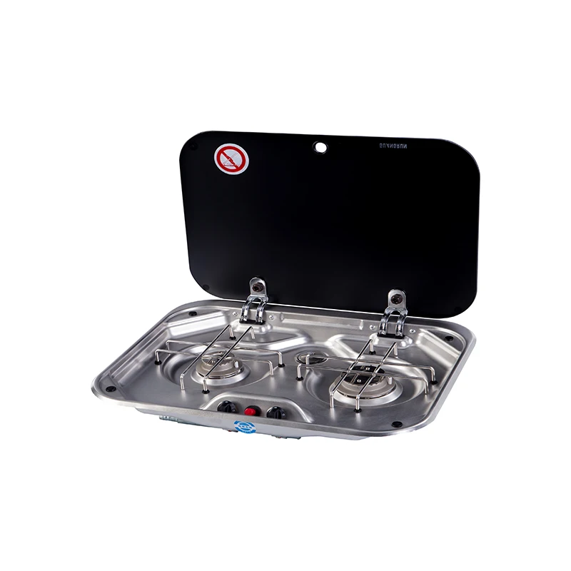 

Domestic Built-in Two Burner Gas Hob With Safety Glass Lid For RV Motorhome Caravan Campervan Travel Trailer Kitchen
