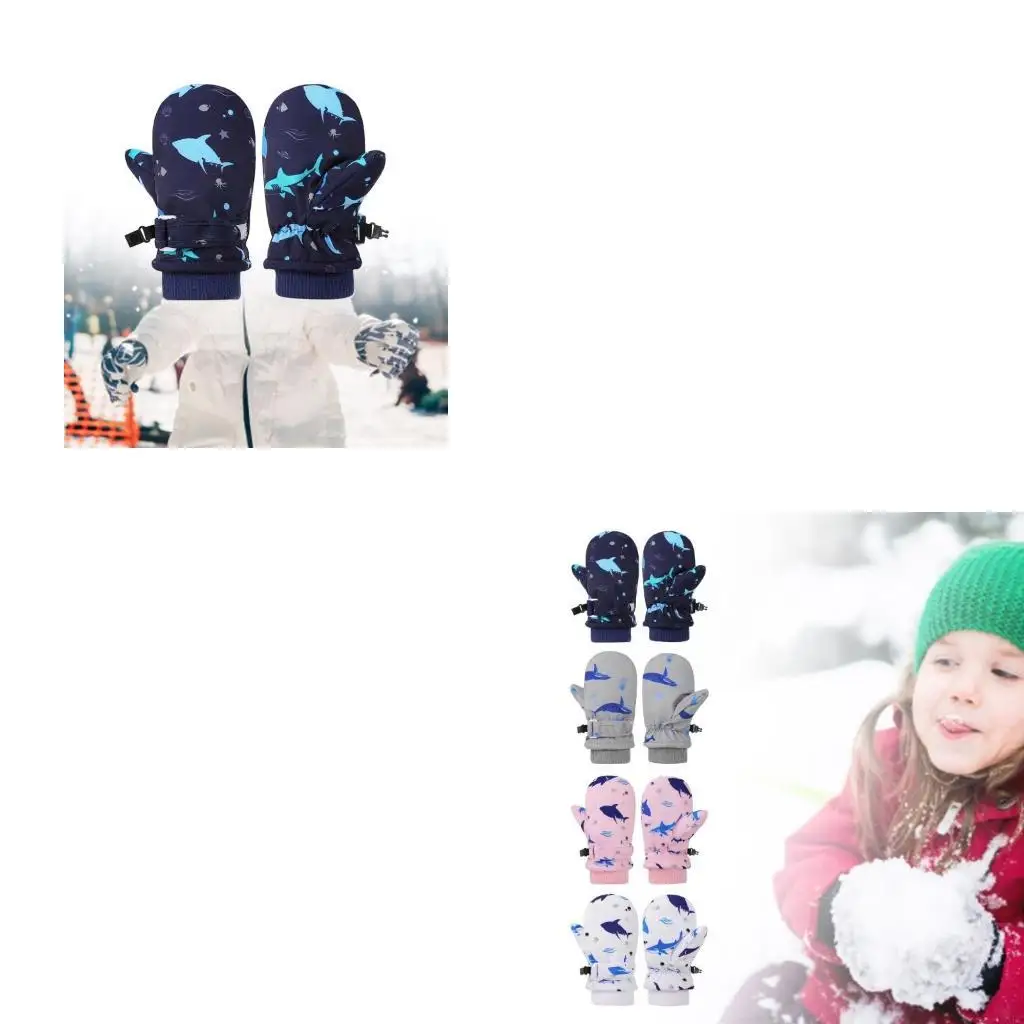 

Thermal Mitts Gloves Kid Ski Gloves Splashproof Mittens Windproof Children Winter Warm Snow Gloves Printed Whale Pattern 4XBC