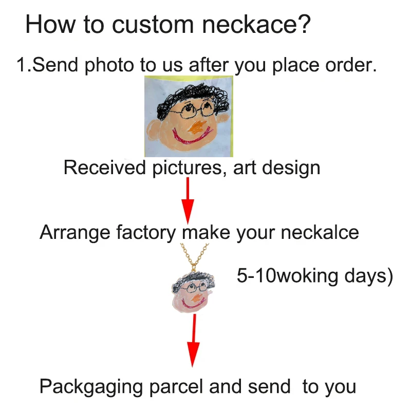 Customized Children's Drawing Necklace Personalized Colorful Kid's Art Necklace Stainless Steel Women Kids Family Jewelry Gift view 6