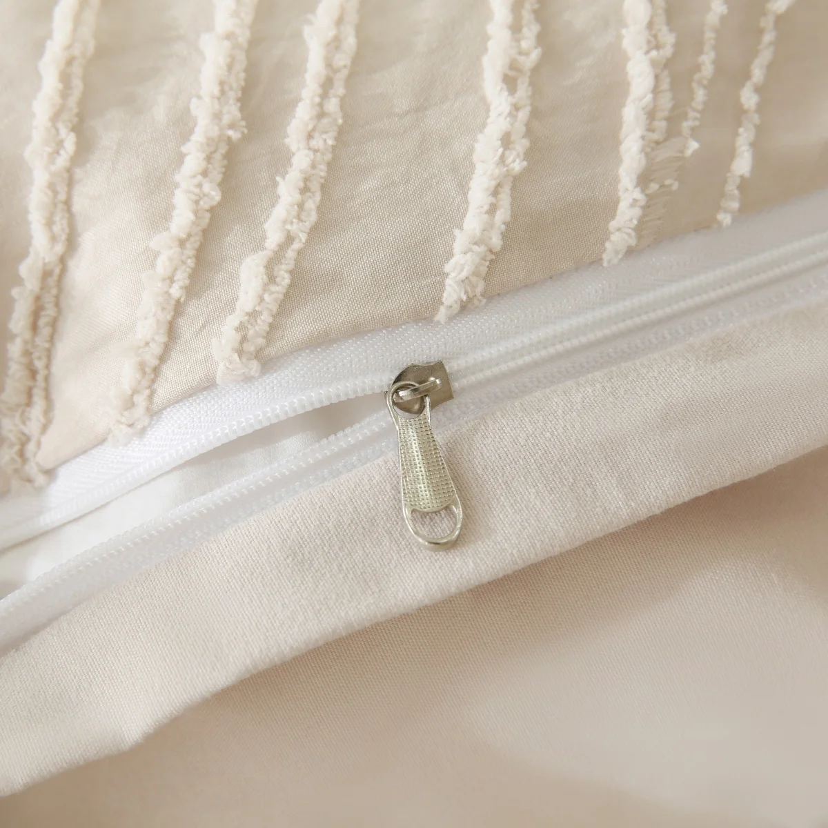 غطاء لحاف بيج توين كوين، 2/3 قطعة من قماش الجاكار الجمالي المزخرف، طقم سرير رث أنيق على طراز المزرعة