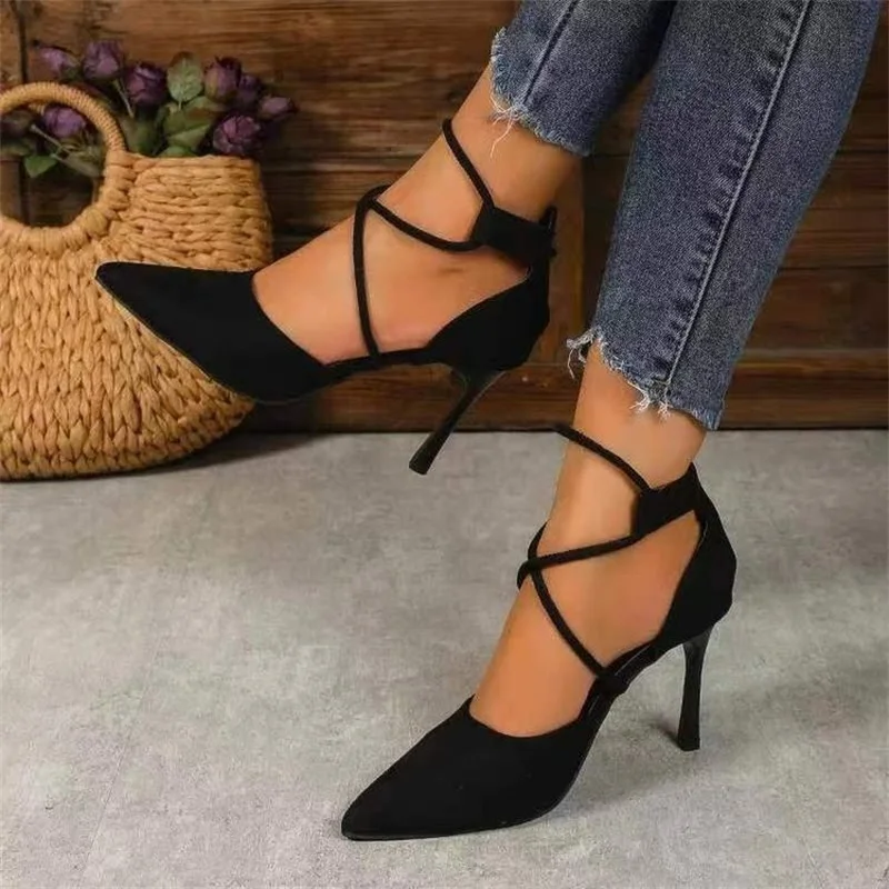 

Four Seasons Women's Suede High Heels 9cm2023 New Pointed Stiletto Fashion Sexy Black Wedding Shoes Nude Bridal Shoes