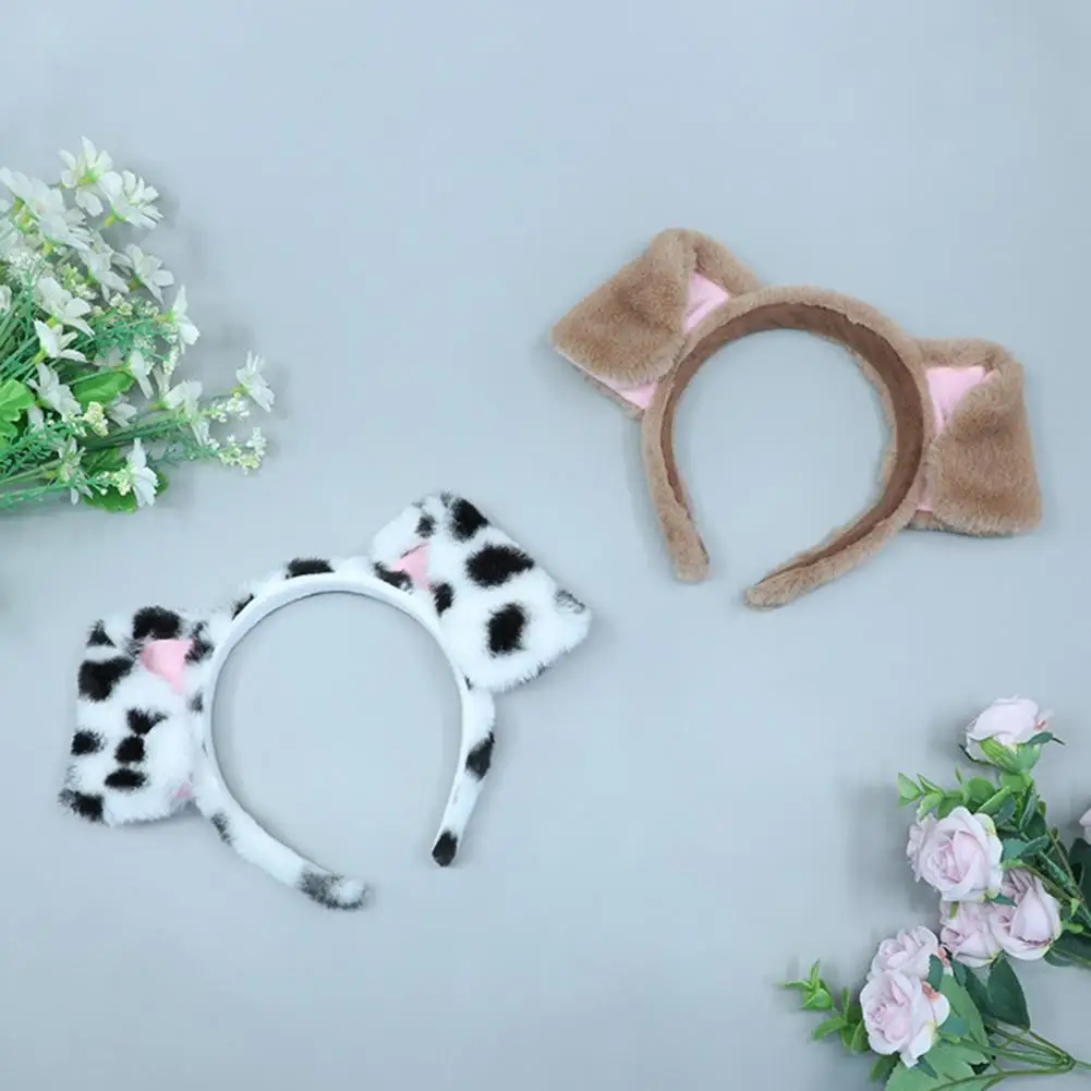 Women Headband Dalmatians Ear Scrunchies Comfortable Women Headband Adorable Plush Dog Ear Headbands for Kids Adults Fun Cosplay