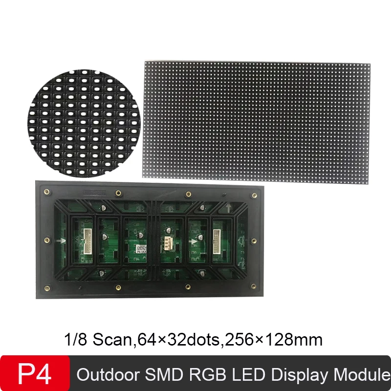 

P4 Outdoor RGB LED Screen Module 256*128mm 1/8Scan SMD1921 LED Advertisement 64*32dot LED Panel Outdoor waterproof IP65