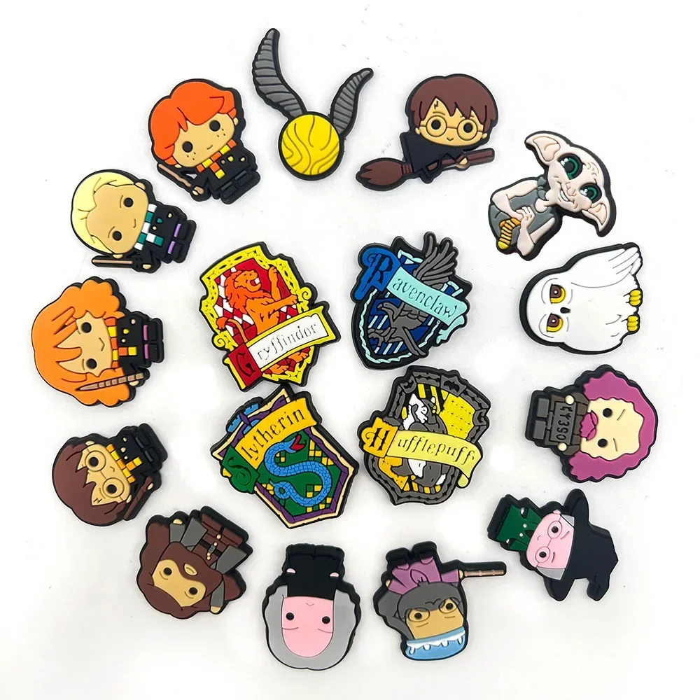 17Pcs/set Harrypotter Cartoon Kids Shoes Accessories PVC Buckle Decoration Fit for shoes Harry Potter Shoe Kid Gifts