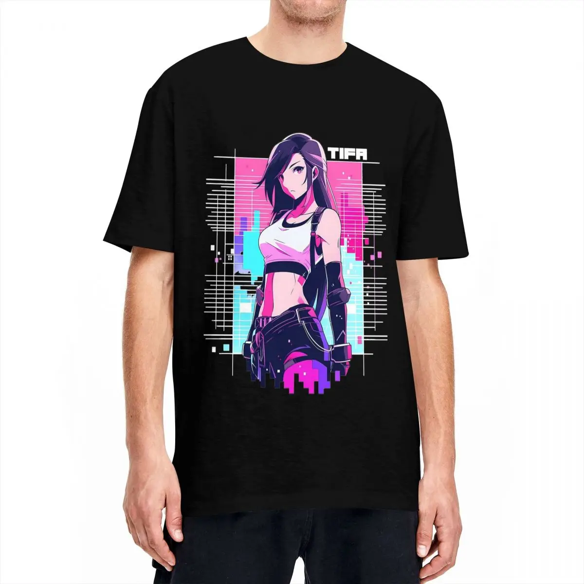 Men Women\'s Synthwave Tifa Lockhart T Shirts Final Fantasy Cotton Tops Cool Short Sleeve Round Neck Tee Shirt Gift Idea T-Shirts