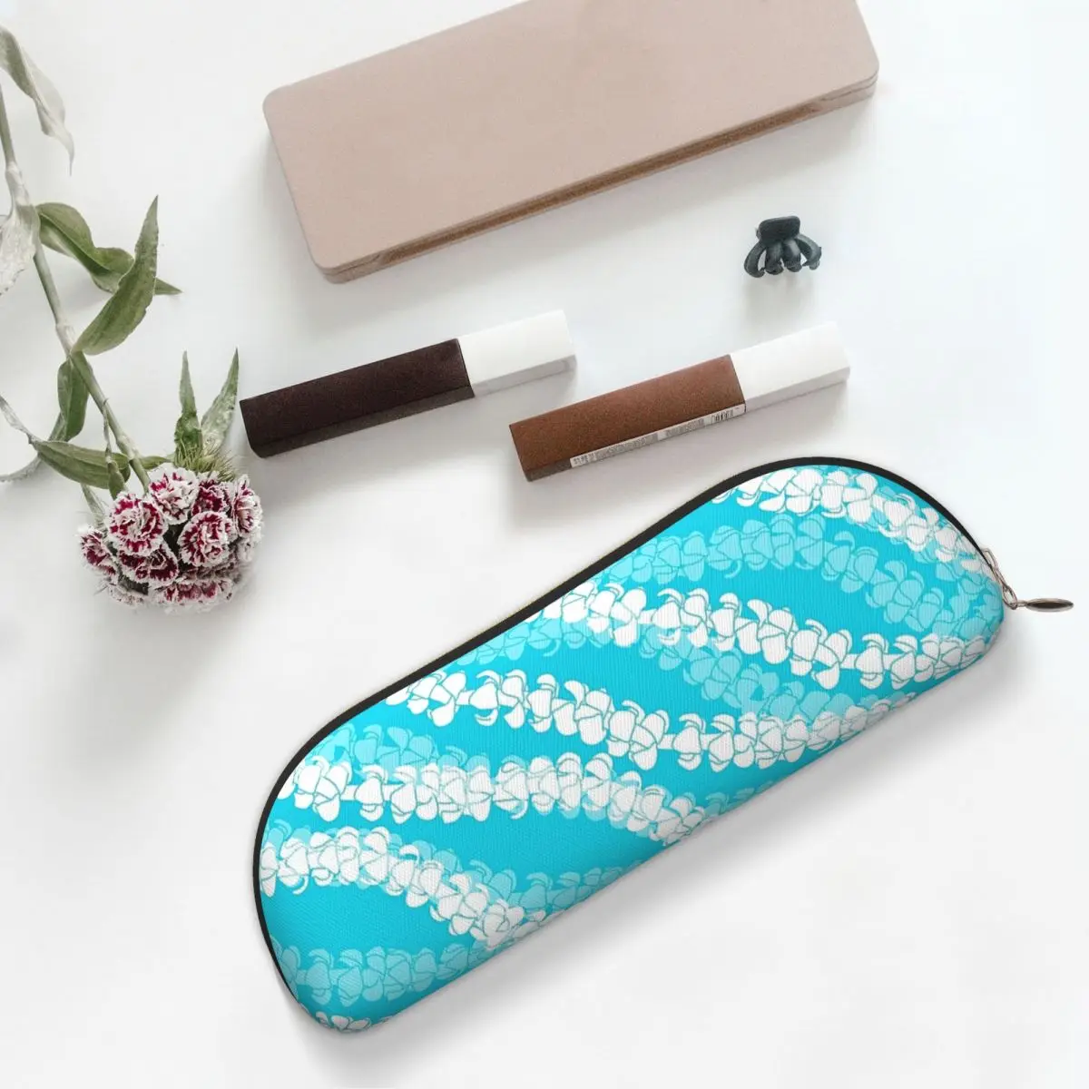 

Puakenikeni Single Leis On Turquoise Pencil Case Pencil Pouch Storage Stationery Supplies Large Storage Pen Box Pencil Bag