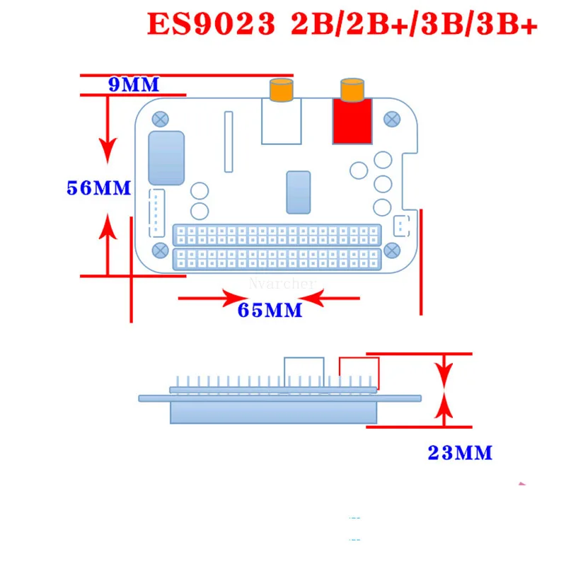 Nvarcher ES9023 papan ekspansi I2S HiFi DAC Digital Audio kartu suara Encoder Decode untuk Raspberry Pi 2B 3B 3B + 4B