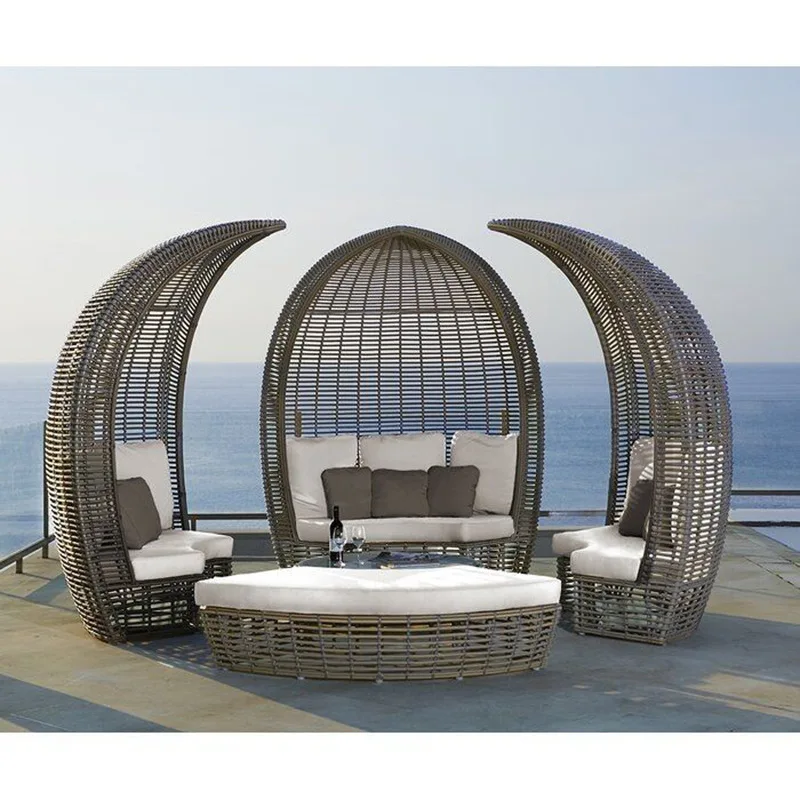 Outdoor leisure bed sofa rattan furniture garden courtyard villa B&B Park scenic spot outdoor awning bed