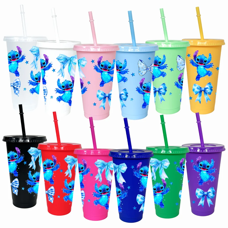 12개/팩 디즈니 스티치 스타 26oz 멀티컬러 플라스틱 물컵 파티 음료용품 생일/개학 선물