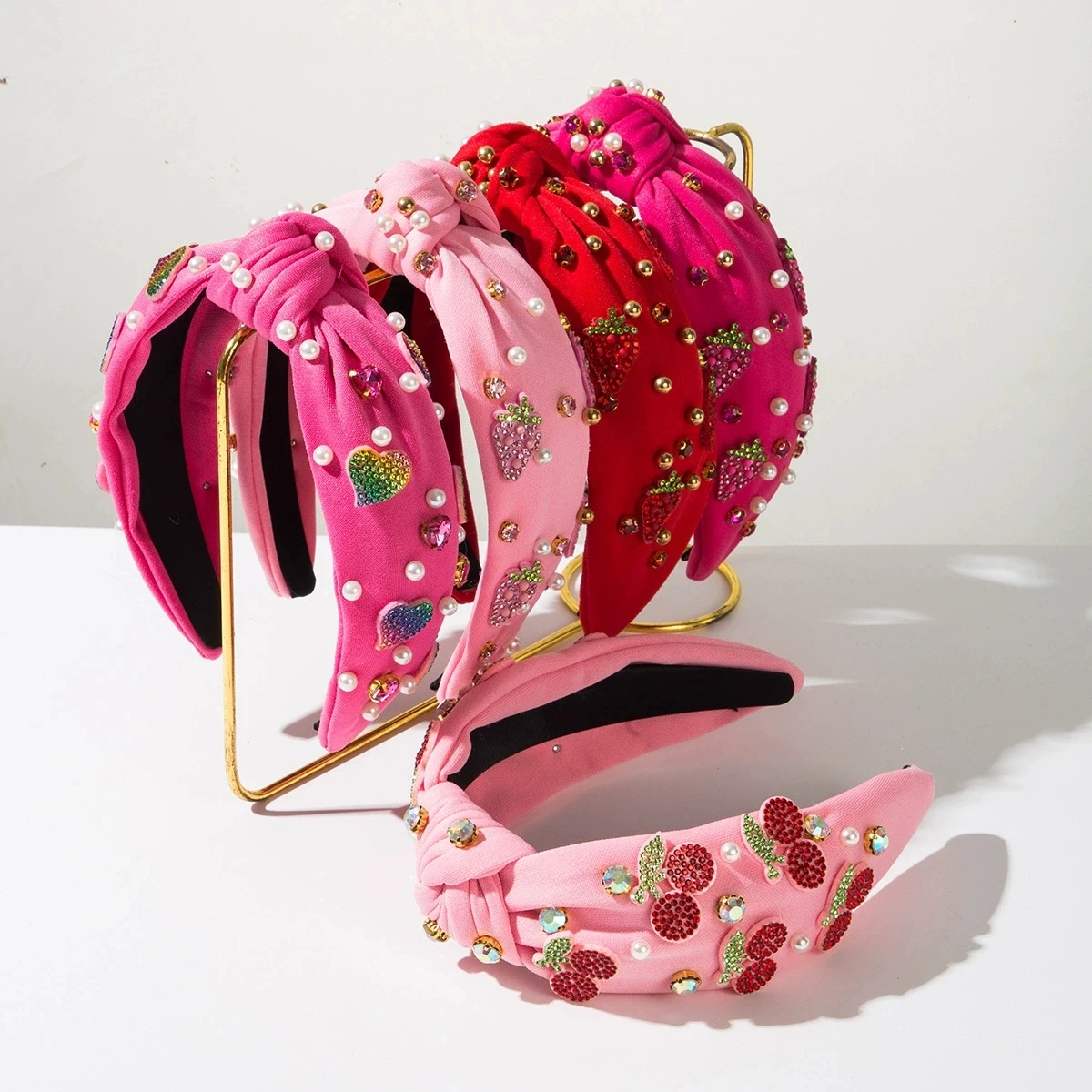 

New Valentine's Day Diamond Strawberry Cherry Headband Sweet Cute High Cranial Top Holiday Dating Hair Accessories Woman