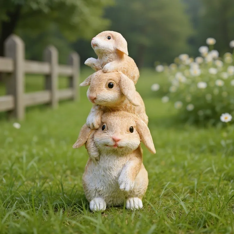 Simulation Rabbit Resin Ornament Waterproof Anti-fade Animal Sculpture Outdoor Garden Lawn Landscape Decor