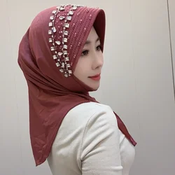 Ismlam Muslim Winter Sponge Soft Hat Rhinestone Instant Hijab