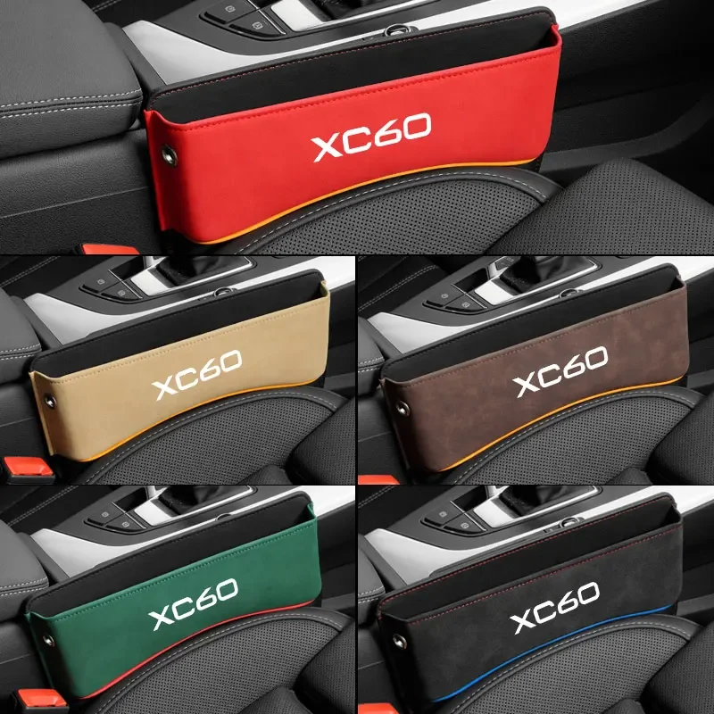 Suede Leather Car Seat Side Gap Storage Pocket Gap Filler Organizer Box with logo For Volvo XC60 car accesorios image 4