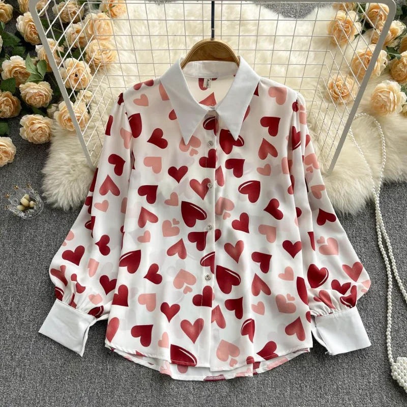 Super Hot Shirt Lente Nieuwe Dames Veelzijdig Ontwerp Niche Top Gedrukt Lange mouwen Chiffon Trendy