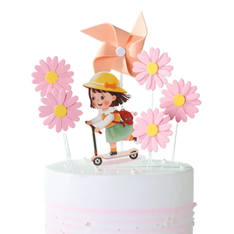 1/5pcs Cake Topper Daisy Flower Bow Cake Plugin Cupcake Dessert Decoration Baking Accessories Birthday Baby Shower Party Decor