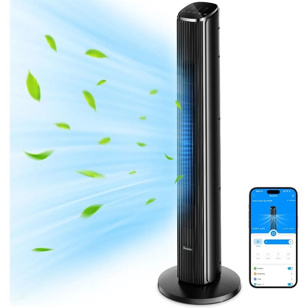

36 Inch Tower Fan for Bedroom, Smart Oscillating Floor Fans with Temperature Sensor, App & Voice Remote,