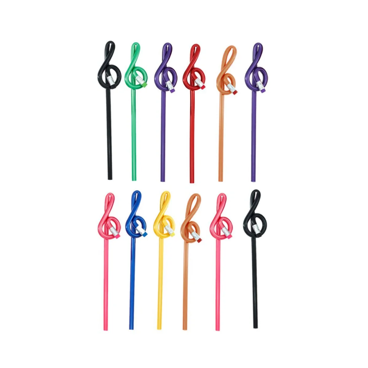 12Pcs Students Note Pencils Musical Note Pencils with Eraser Colorful Music Pencils Wooden Treble Clef Bent Pencil