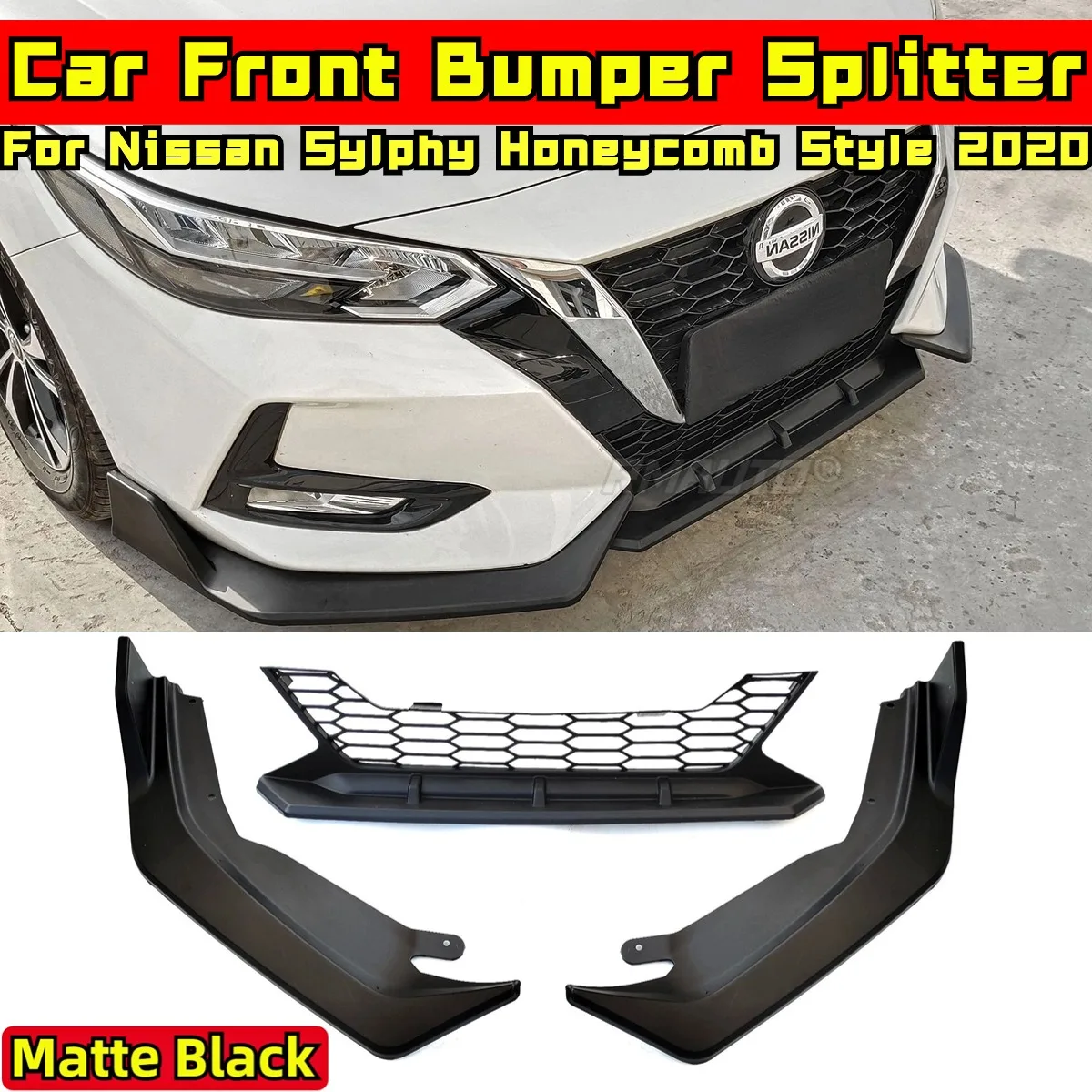 Sylphy Front Bumper Splitter Matte Black Honeycomb Style Bumper Guard Apron Diffuser For Nissan Sylphy 2020 Car Accessories