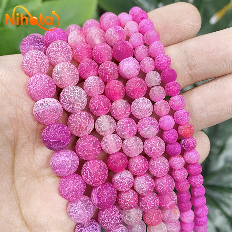 Natural Rose Pink Frost Crab Cracked Agates Loose Beads 15