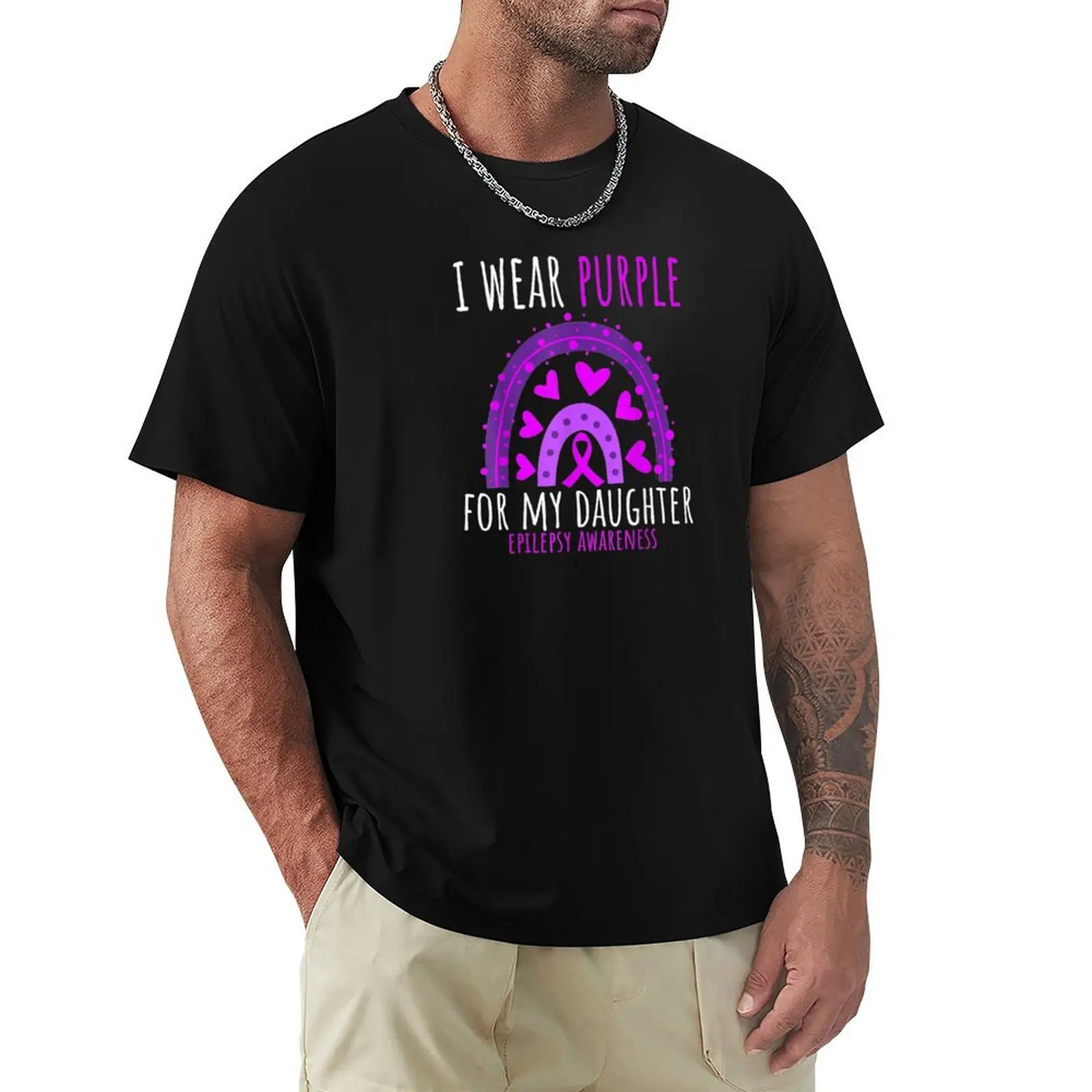 

Rainbow Hearts Mom Dad Purple Daughter Epilepsy Awareness T-Shirt luxury designer anime shirt big and tall t shirts for men
