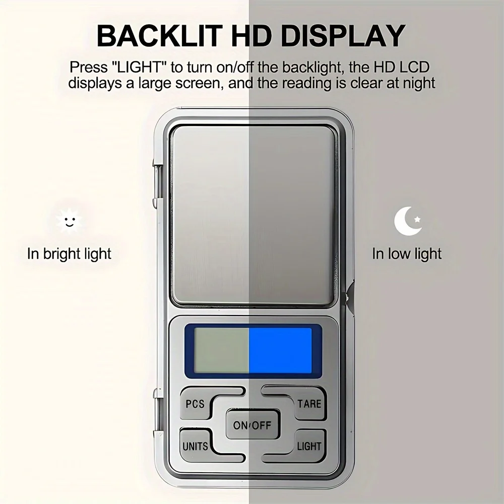 مقياس جيب صغير عالي الدقة 500 جرام/0.01 جرام، مقياس مجوهرات رقمي دقيق مع شاشة LCD، محمول مدمج لسهولة الحمل