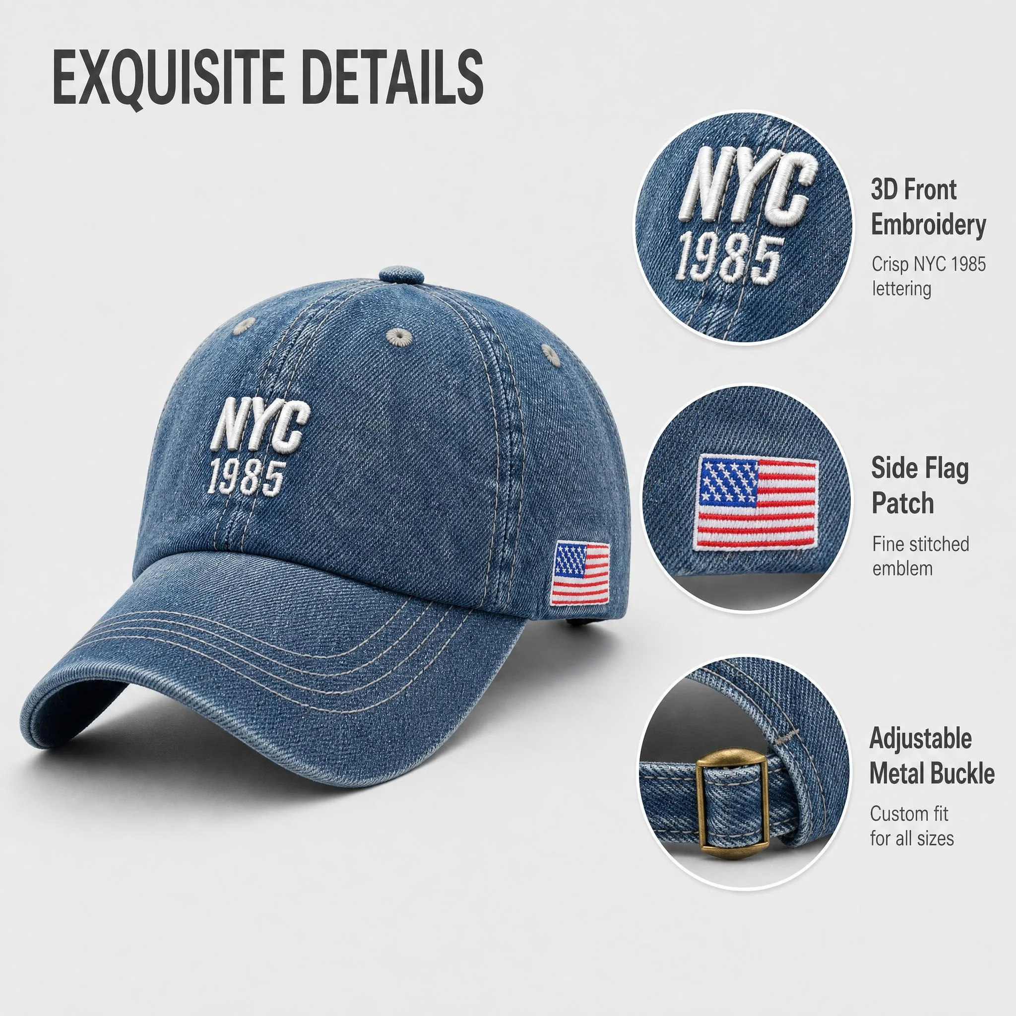 2026 Denim Baseball Cap für Herren und Damen mit Stickerei, Jeans Snapback Mütze, Casquette Sommer Sport Hip-Hop Kappe, Gorras Unisex Hüte – Detail 4