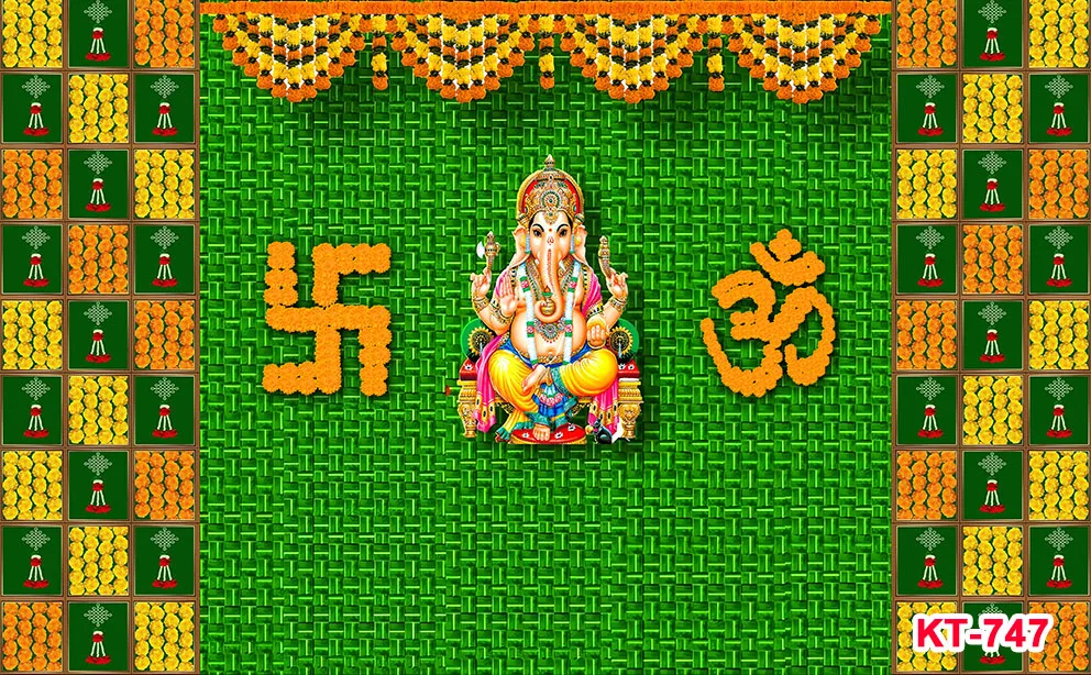 بوجا خلفية للتصوير الفوتوغرافي ، أوراق الموز التقليدية ، Chatiya الأخضر ، غانيش ، موقع قران ، مهرجان خلفية الديكور ، بوجا غارد