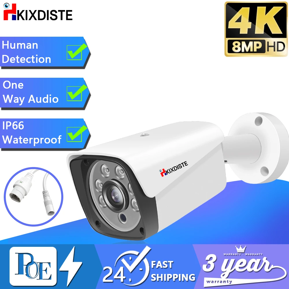 

4K Security Audio Camera Outdoor System Surveillance IP PoE Camera Human/Detection Wired Surveillance Security 5MP Bullet Camera